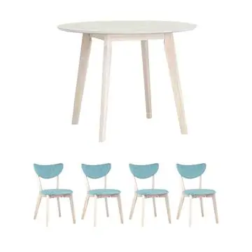 Обеденная группа стол GERDA 100*100 беленый дуб, стулья SVEN голубые 4 шт.