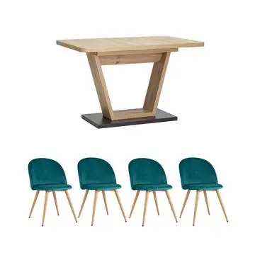 Обеденная группа стол Vector, стулья Лион велюр с ромбами зеленые