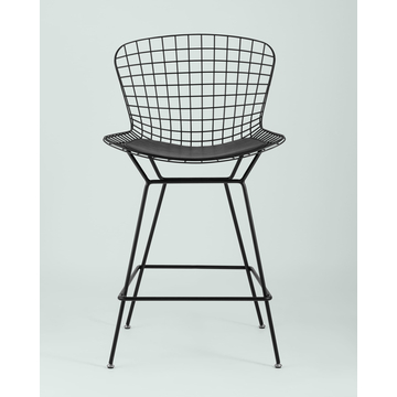 Стул полубарный с низкой спинкой Bertoia черный с черной подушкой