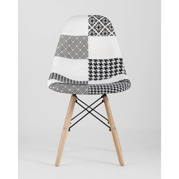 Обеденная группа стол Стокгольм 160-220*90, 6 стульев DSW пэчворк черно-белые