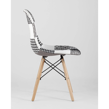 Обеденная группа стол Стокгольм 160-220*90, 6 стульев DSW пэчворк черно-белые