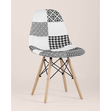 Обеденная группа стол Стокгольм 160-220*90, 6 стульев DSW пэчворк черно-белые