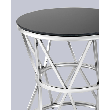 Журнальный стол круглый 50*50 ВИВА серебро стекло черное