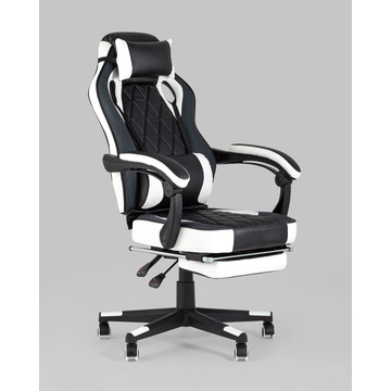 Кресло игровое TopChairs Virage черно-белое с подставкой для ног