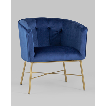 Кресло мягкое Шале велюр синий на золотых ножках