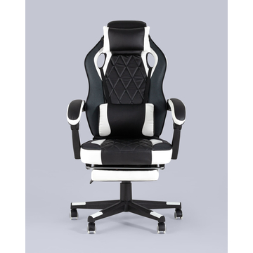 Кресло игровое TopChairs Virage черно-белое с подставкой для ног