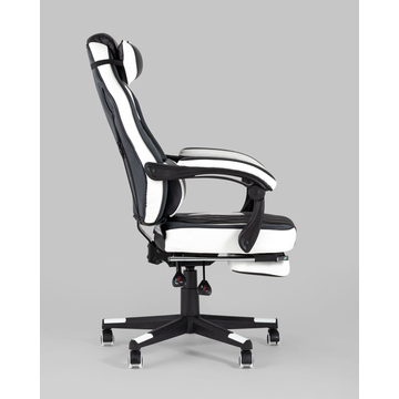 Кресло игровое TopChairs Virage черно-белое с подставкой для ног