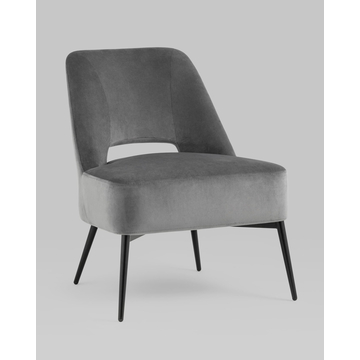 Кресло лаунж Бостон велюр тёмно-серый на черных ножках