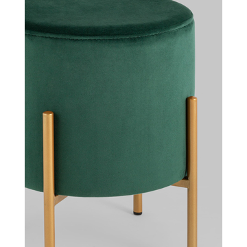 Пуф Кейси велюр зелёный на золотых ножках