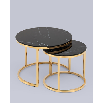 Набор журнальных столиков Селена 60 и 45 см стекло черный мрамор сталь золото