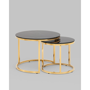 Набор журнальных столиков Селена 60 и 45 см стекло черный мрамор сталь золото
