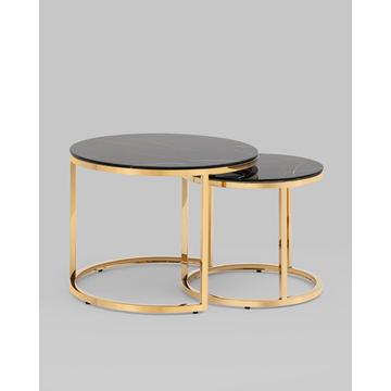 Набор журнальных столиков Селена 60 и 45 см стекло черный мрамор сталь золото