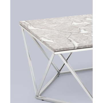 Журнальный столик Авалон 122*66 серый мрамор сталь серебро