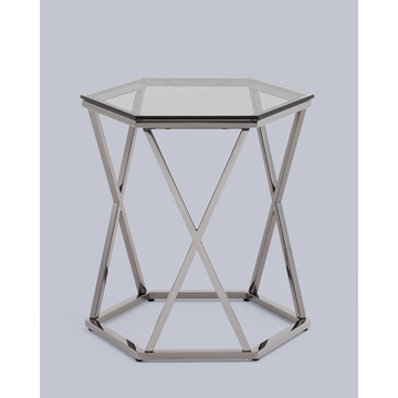 Журнальный столик Круз 48*42 стекло smoke сталь темный хром