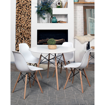 Обеденная группа стол DSW NEW D100, 4 стула DSW NEW белый