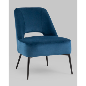 Кресло лаунж Бостон велюр синий на черных ножках
