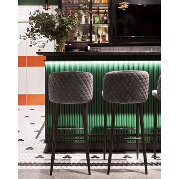 Стул барный мягкий Оскар со спинкой велюр серый