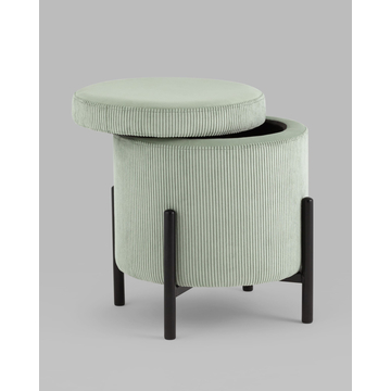 Пуф Дали с ящиком велюр бледно-зелёный на черных ножках