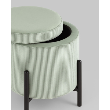 Пуф Дали с ящиком велюр бледно-зелёный на черных ножках