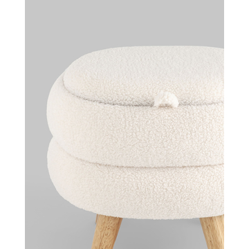 Пуф с ящиком Винни M тедди белый на деревянных ножках