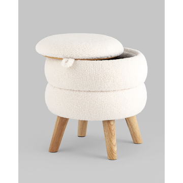 Пуф с ящиком Винни S тедди белый на деревянных ножках