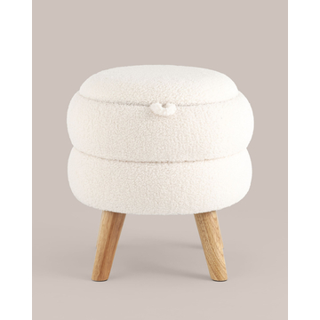 Пуф с ящиком Винни S тедди белый на деревянных ножках
