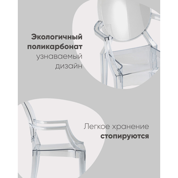 Стул Victoria Ghost с подлокотниками прозрачный пластик