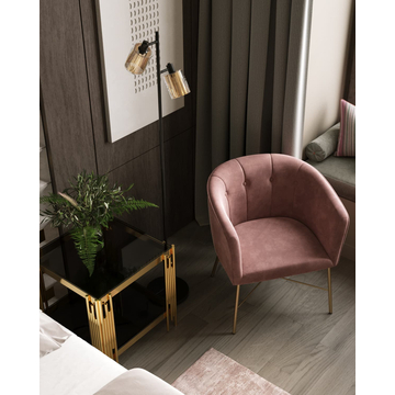Кресло мягкое Шале велюр розовый на золотых ножках