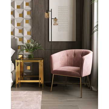 Кресло мягкое Шале велюр розовый на золотых ножках