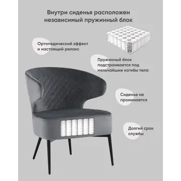 Кресло лаунж Royal велюр тёмно-серый