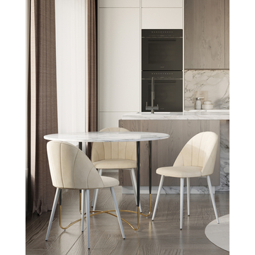 Стул Логан велюр молочный белые ножки