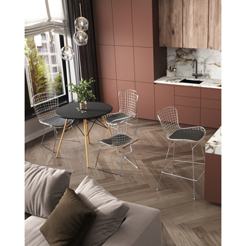 Стул обеденный Bertoia хромированный с черной подушкой