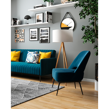 Кресло лаунж Бостон велюр синий на черных ножках