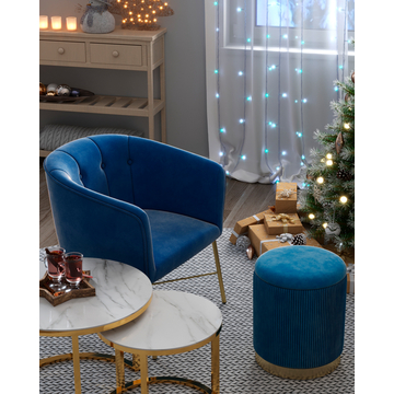Кресло мягкое Шале велюр синий на золотых ножках