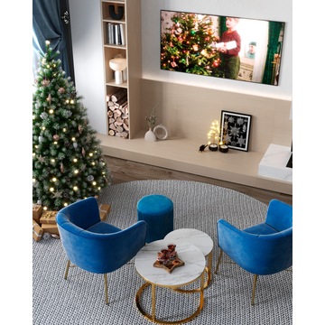 Кресло мягкое Шале велюр синий на золотых ножках