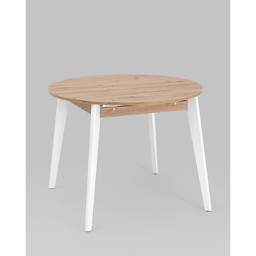 Обеденная группа стол Rondo дуб/белый, 4 стула FRANKFURT бежевый