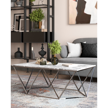 Журнальный столик Авалон 122*66 серый мрамор сталь серебро