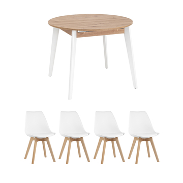 Обеденная группа стол Rondo дуб/белый, 4 стула DSW белый