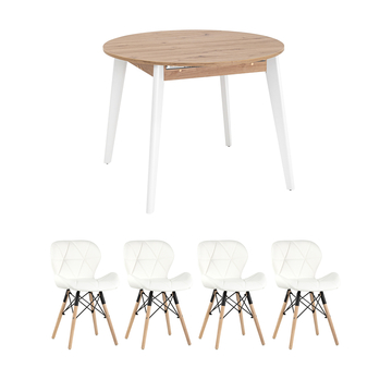 Обеденная группа стол Rondo дуб/белый, 4 стула Eames Style DSW бежевый