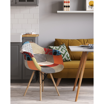 Кресло DSW пэчворк на деревянных ножках