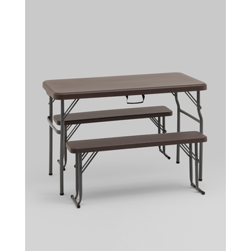 Комплект раскладного стола и двух скамеек Кейт коричневый