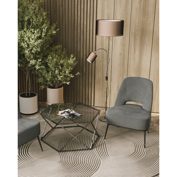 Кресло лаунж Бостон велюр тёмно-серый на черных ножках