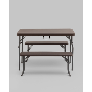 Комплект раскладного стола и двух скамеек Кейт коричневый