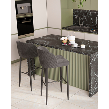 Стул барный мягкий Оскар со спинкой велюр серый