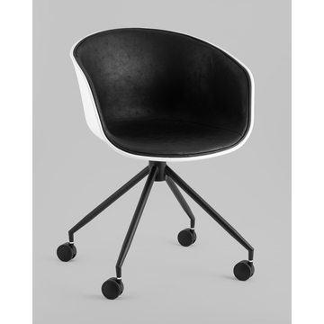 Кресло офисное LIBRA пластик белый экокожа черная на колесиках