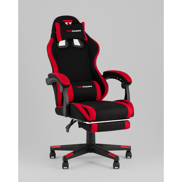 Кресло спортивное TopChairs Prophet с оттоманкой ткань черно-красный