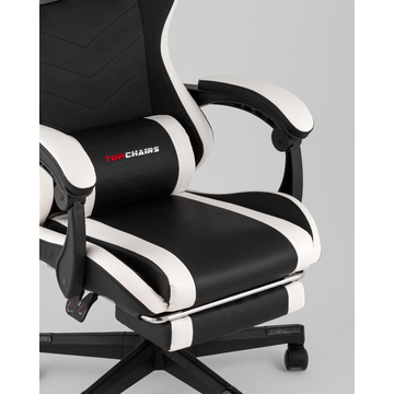 Кресло спортивное TopChairs Prophet с оттоманкой черно-белый