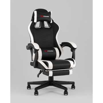 Кресло спортивное TopChairs Prophet с оттоманкой черно-белый