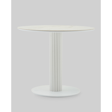 Стол круглый Терралино D90 верх керамика белый матовый, основание металл белый