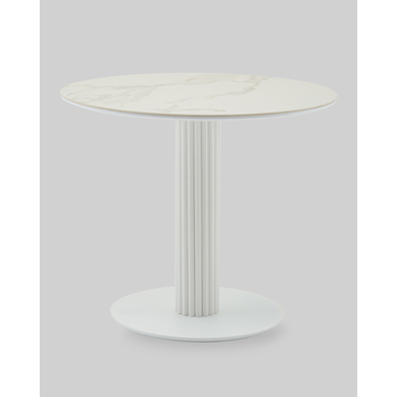 Стол круглый Терралино D90 верх керамика белый матовый, основание металл белый
